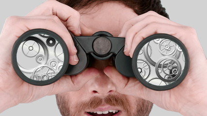 Poster - Man looking through binoculars 