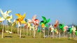 Colorful paper windmill on the prairie
