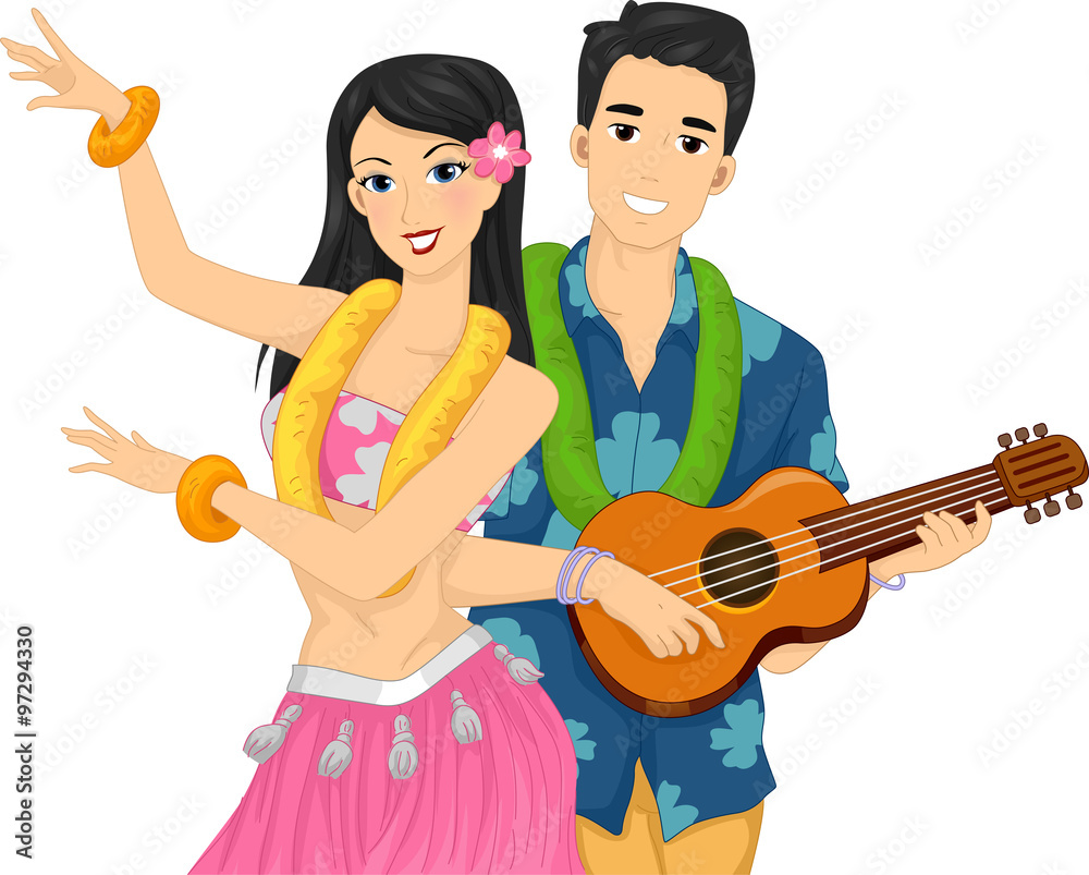 Vector de Stock Couple Hawaiian Performance | Adobe Stock, image size:1000x803