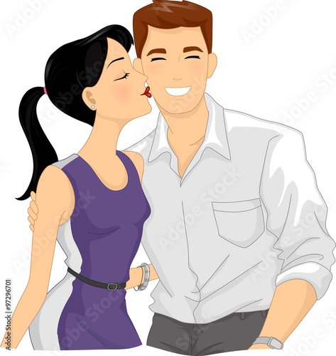 Romantic Couple Girl Kiss Cheek Stock Vector Adobe Stock 4396