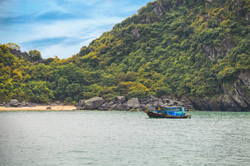 Poster - Dreamy seascape with authentic colourful boats