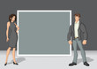 © denis_pc - Template for advertising brochure with beautiful young couple. Design with cartoon people.