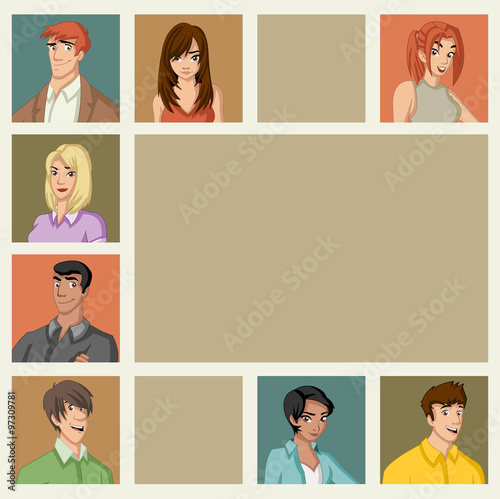 Template for advertising brochure with beautiful young people. Design with ca...