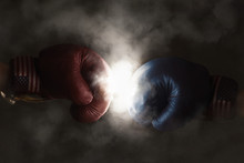 Republicans And Democrats In The Campaign Symbolized With Boxing