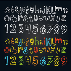 Poster - Different color doodle alphabet and numbers. Vector design eleme