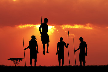 Wall Mural - Masai dance at sunset