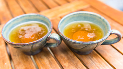 Norman apple cider in a typical ceramic cups