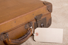 Vintage Leather Suitcase With Blank Luggage Label