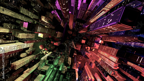 Fotografía Modern City Lit by Colorful Light Effects at Night