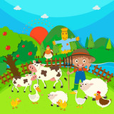 Fototapeta Pokój dzieciecy - Farmer and farm animals