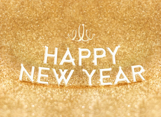 Poster - Happy New year word at bright gold glitter background ,Holiday G
