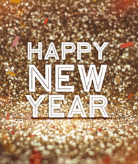 Poster - Happy New year word at sparkling gold glitter background with co