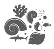Sea. Icon set. Reef
