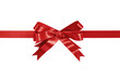 Red gift ribbon bow straight horizontal isolated on white for christmas or birthday present photo