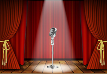 Microphone and red curtain 