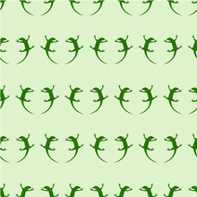 Seamless Animal Vector Pattern, Symmetrical Background With Green Reptiles, Green Silhouettes Over Light Backdrop.