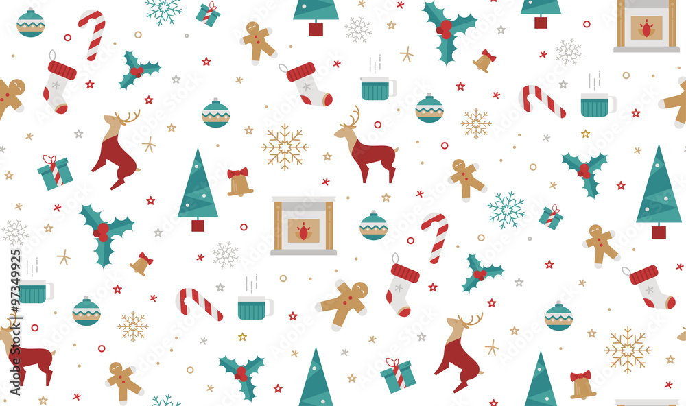 Christmas seamless pattern style flat on a white background. bright new  year pattern for wrapping paper, print, cover design, fabric. stock vector  | adobe stock