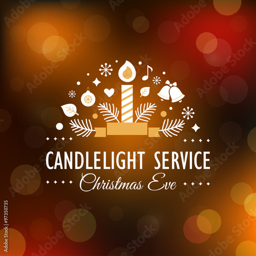 Fotografía Candlelight Christmas Eve Service Invitation. Blurry Background