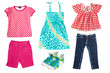 Summer kid's clothes isolated on white. Bright child girl apparel set.