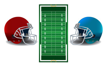 Wall Mural - American Football Helmets and Field Illustration