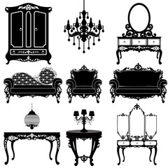 Vector great collection of furniture in the Baroque style.