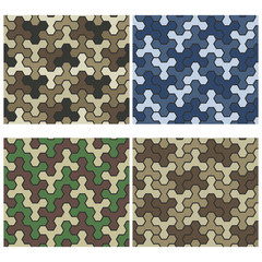 Seamless Camouflage Geometric Pattern Set. Three And Six Color V