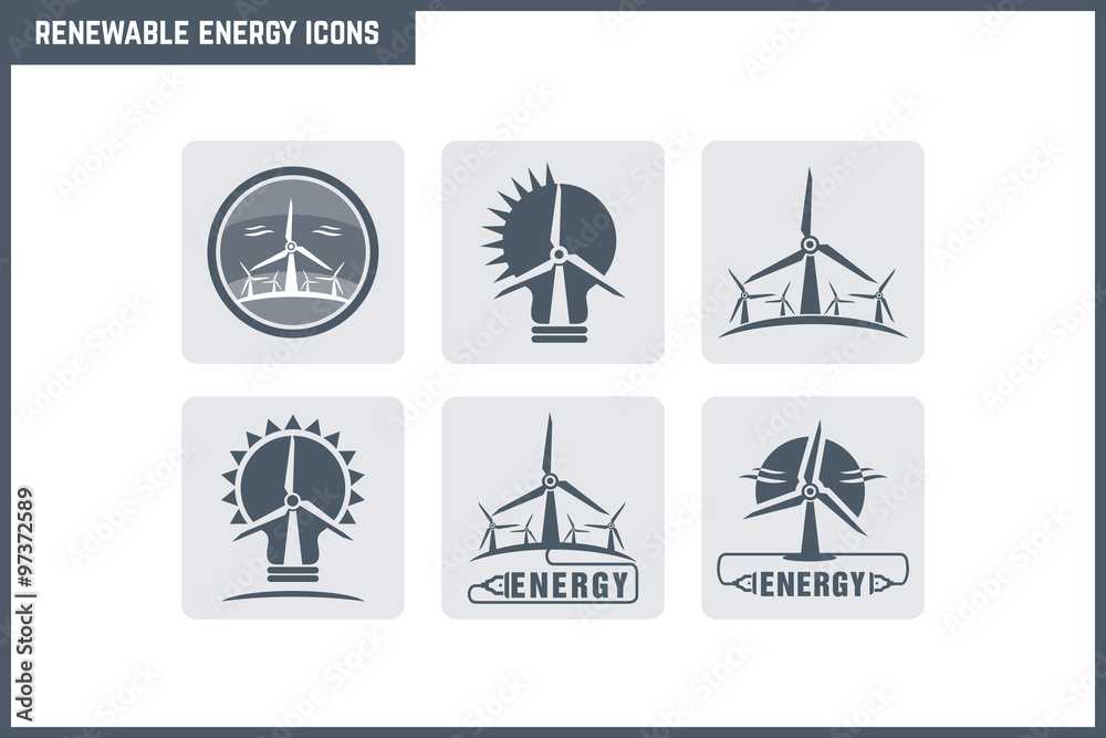 Vector Renewable Energy Icon Set Stock Vector | Adobe Stock