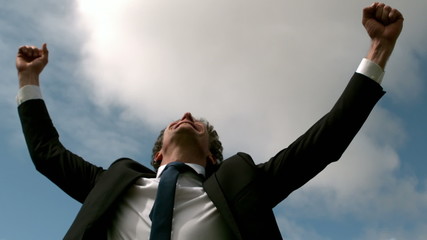 Aufkleber - Handsome businessman put his hands up