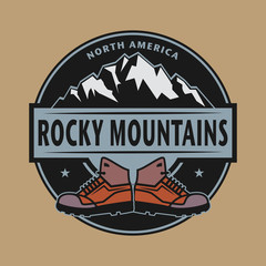 Poster - Stamp with text Rocky Mountains, North America