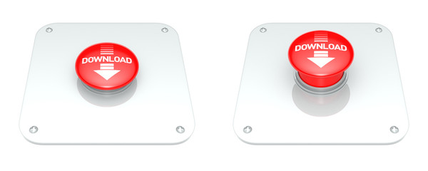 Poster - Red Download Button, isolated on white background.