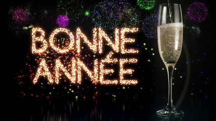 Aufkleber - Glass of champagne with fireworks on background