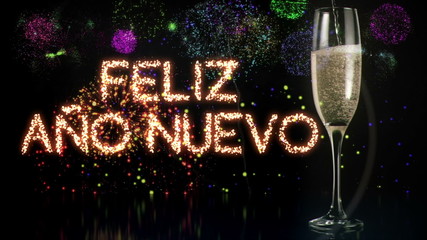 Aufkleber - Glass of champagne with fireworks on background