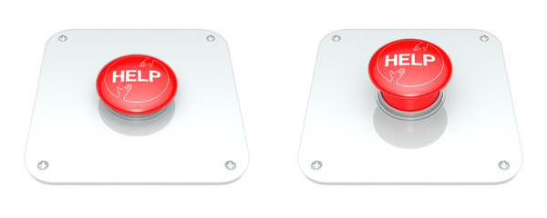 Poster - Red Help Button, isolated on white background.