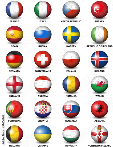 Cuadros en Lienzo soccer balls concerning flags of European countries participating to the final