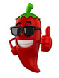 3d render of a chili showing thumbs up sign wearing sunglasses