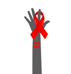 Wall Mural - Stop AIDS: Hand with ribbon. Vector illustration.