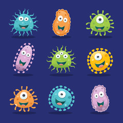 Wall Mural - Set of bacteria illustrations - blue, orange, green, yellow and lilac
