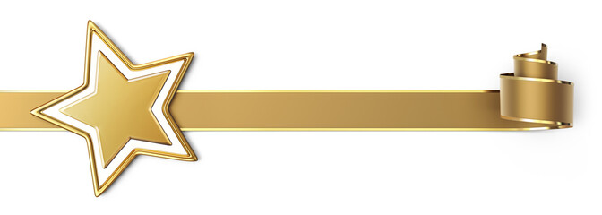 Wall Mural - curled golden silk ribbon - star with golden border and center