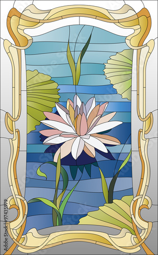 Naklejka - mata magnetyczna na lodówkę stained glass window with lotus