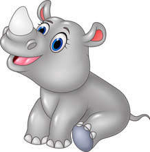Cartoon Baby Rhino Sitting Isolated On White Background