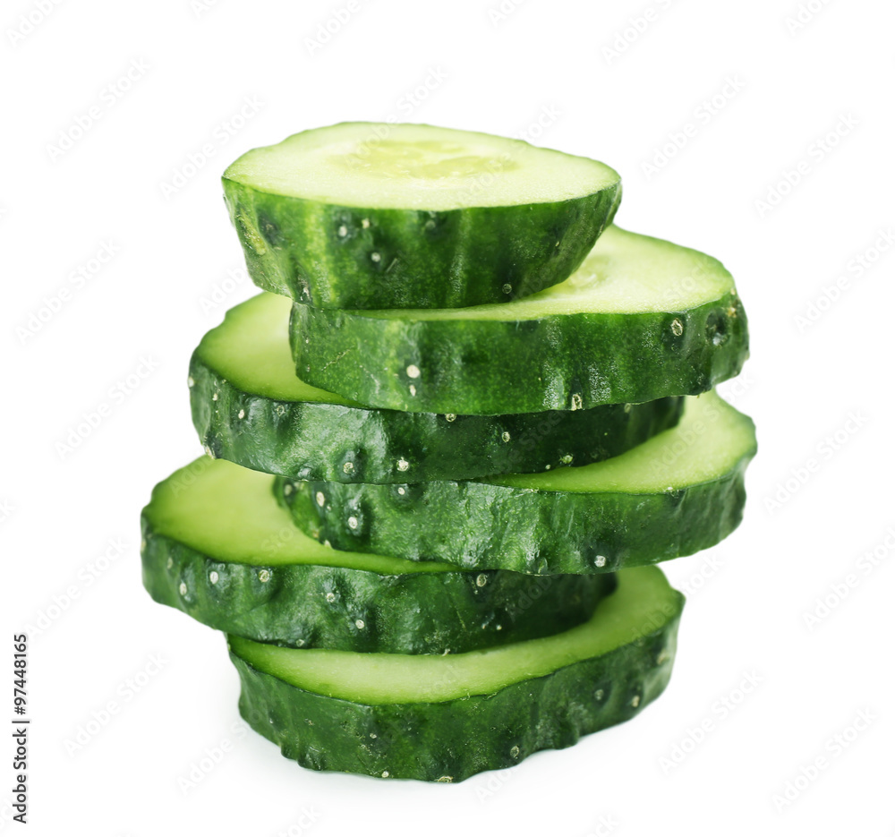 Sliced cucumbers isolated on white