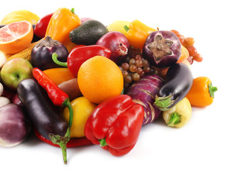 Fototapete - Colourful fruit and vegetable collection on white background