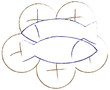 Two fish and five bread loeaves Eucharist symbol simple vector drawing illustration
