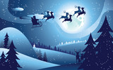 Fototapeta Kosmos - Flying Santa and Winter Forest