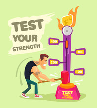 Test Your Strength. Vector Flat Illustration