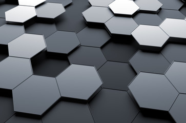 Sticker - Abstract 3D Rendering of Surface with Hexagons.