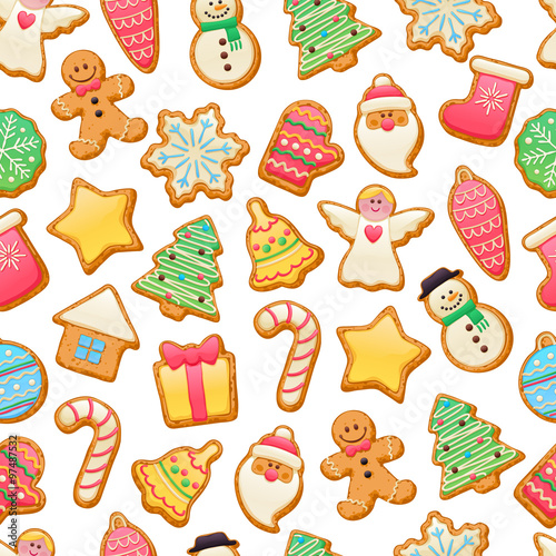 Stoffe zum Nähen Bunte schöne Christmas Cookies Symbole Muster.