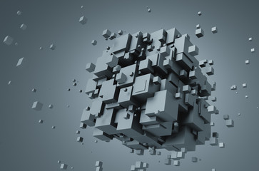 Poster - abstract 3d rendering of chaotic cubes.