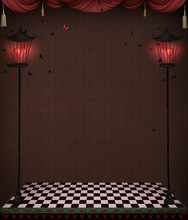 Dark Background With Red Curtains To Cover Poster Or Illustration