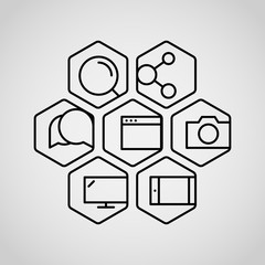 Poster - Different lineart icons set. Appication or web interface icons c